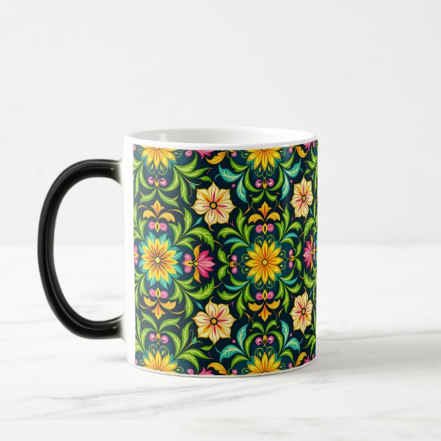 Floral Ornamental Pattern in Vibrant Colours Magic Mug (Left)