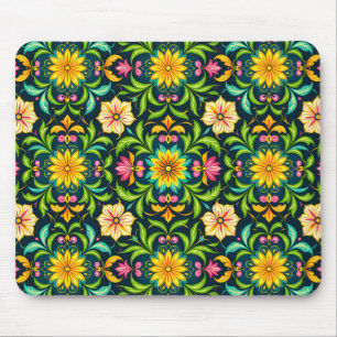 Floral Ornamental Pattern in Vibrant Colours Mouse Pad