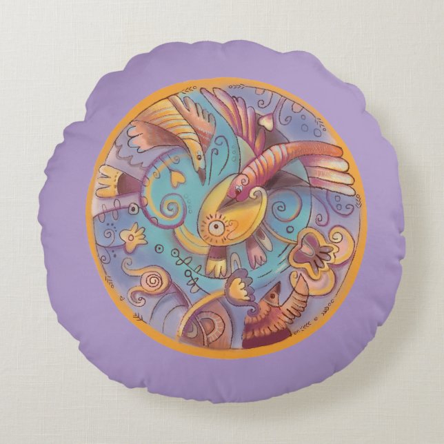floral ornamental  round pillow (Front)