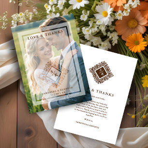 Floral Ornate Frame in Diamond Shape with Initials Thank You Card