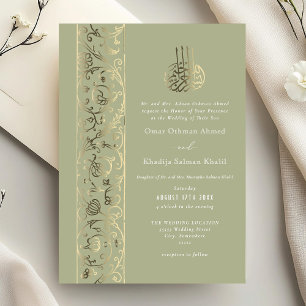 Floral Ornate Sage Green Gold Islamic Wedding