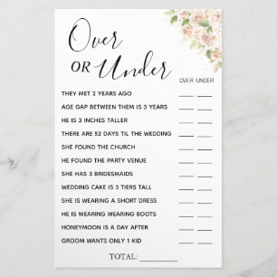 Floral Over or Under Bridal shower game card 