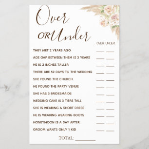 Floral Over or Under Bridal shower game card