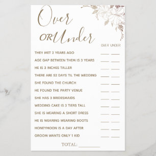 Floral Over or Under Bridal shower game card Flyer