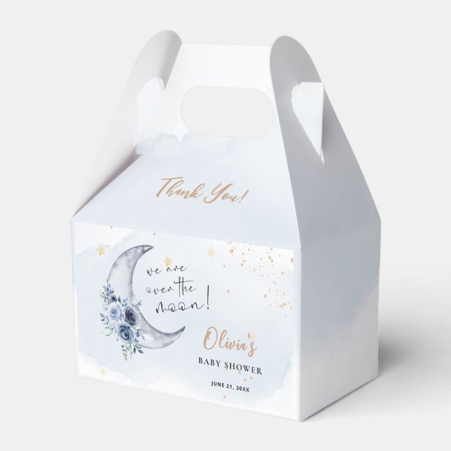 Floral Over The Moon Baby Shower Favor Box (Front Side)