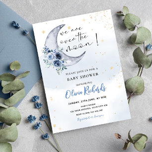 Floral Over The Moon Baby Shower Invitation