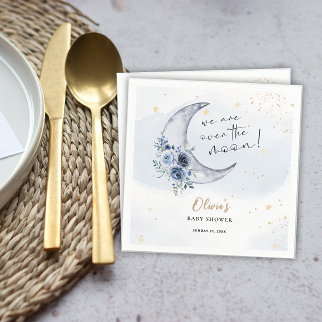 Floral Over The Moon Baby Shower Napkin (Creator Uploaded)