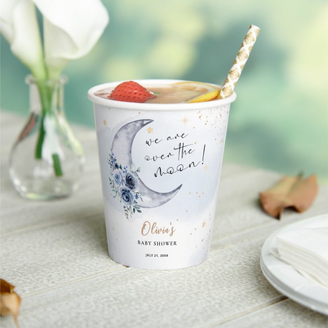 Floral Over The Moon Baby Shower Paper Cups (Insitu)