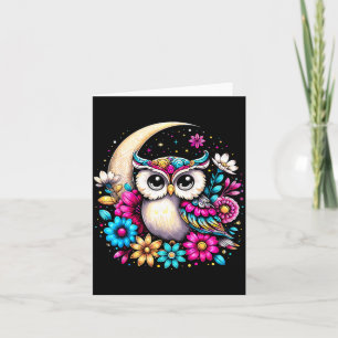 Floral Owl And Moon Card