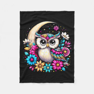 Floral Owl And Moon  Fleece Blanket