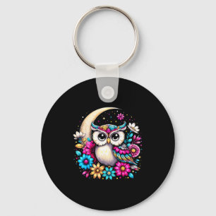 Floral Owl And Moon Keychain