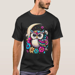 Floral Owl And Moon T-Shirt