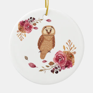 Floral Owl Ceramic Ornament