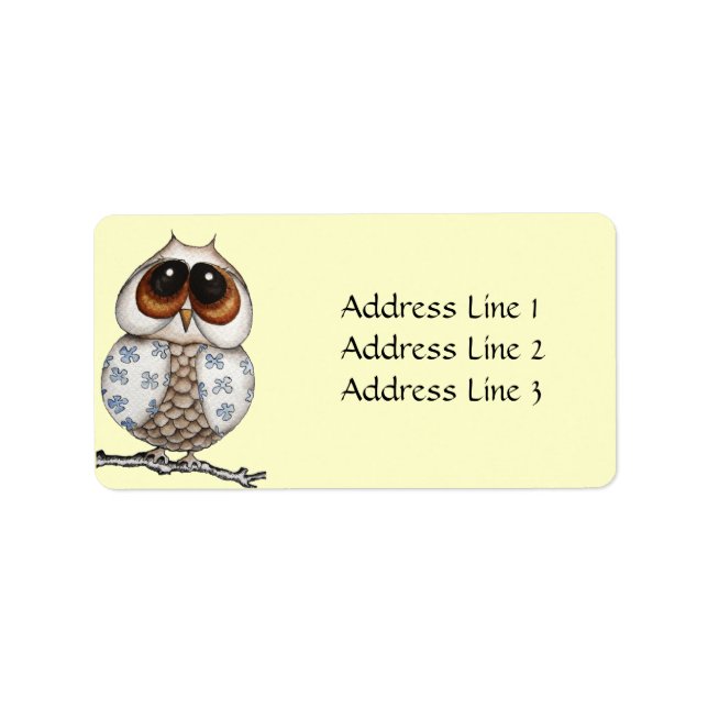 Floral Owl Yellow Address Label (Front)