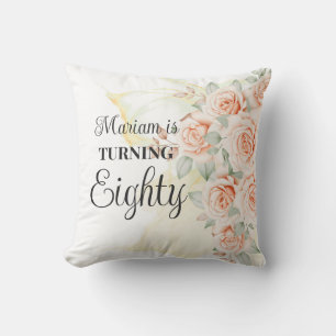 Floral Painted 80th Birthday  Throw Pillow