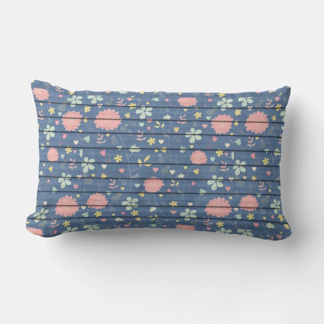 Floral Painted Wood Lumbar Pillow (Front)
