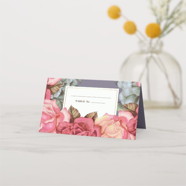 Floral Painting Anniversary Table Place Cards (Front)