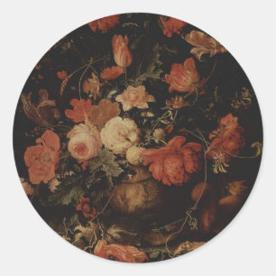 Floral painting by Abraham Mignon Classic Round Sticker
