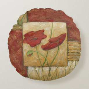 Floral Painting with Visible Brush Strokes Round Pillow