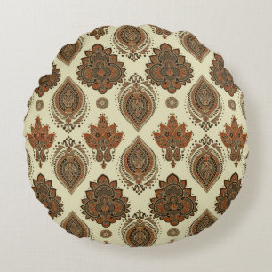 Floral paisley, Asian textile vintage pattern. Round Pillow