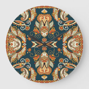 Floral Paisley Bandanna: Traditional Ornament Large Clock