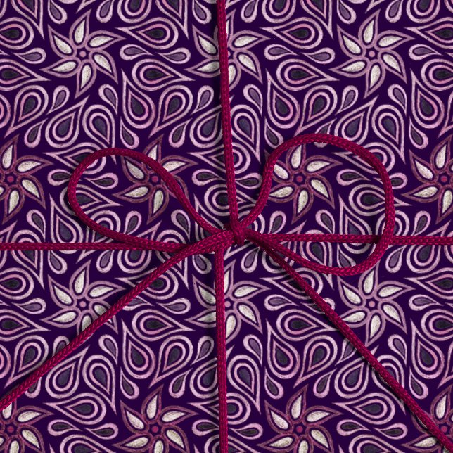 Floral Paisley Dark Purple Flower Pattern Girly Wrapping Paper (Creator Uploaded)