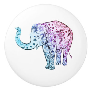 Floral Paisley Elephant Ceramic Knob