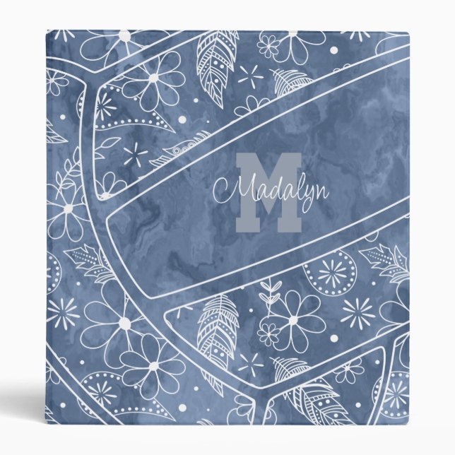 floral paisley feather pattern blue volleyball binder (Front)