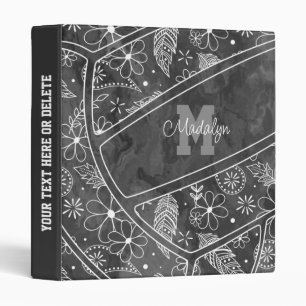 floral paisley feather pattern charcoal volleyball binder