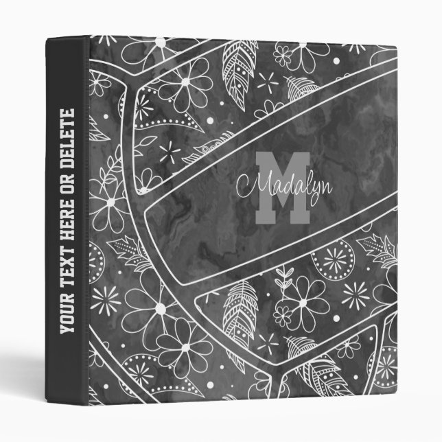 floral paisley feather pattern charcoal volleyball binder (Front/Spine)