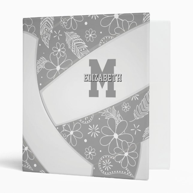 floral paisley feather pattern on grey volleyball binder (Front/Inside)