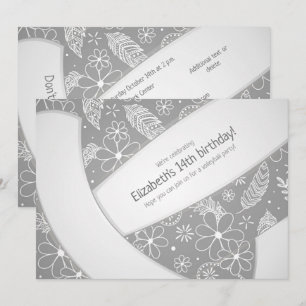 Floral paisley feathers doodles grey volleyball invitation