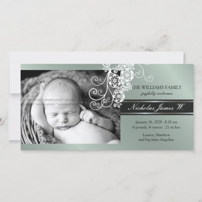 Floral Paisley Flower Chic Baby Faire-part de nais (Devant)