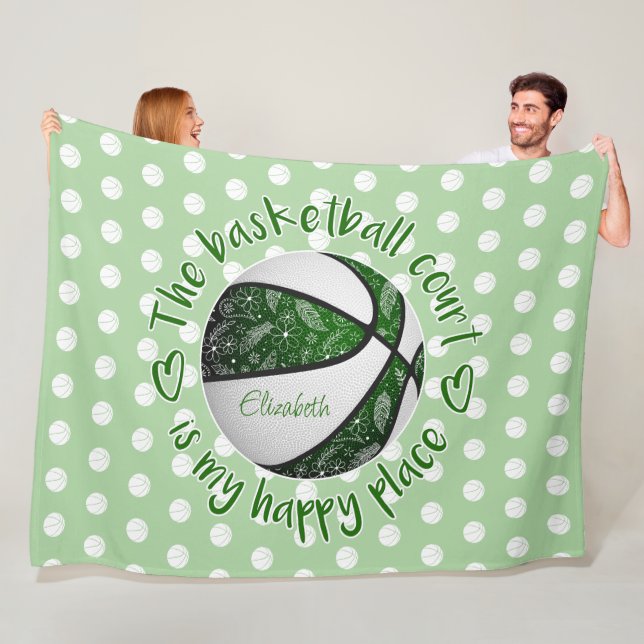 floral paisley green basketball court happy place fleece blanket (In Situ)
