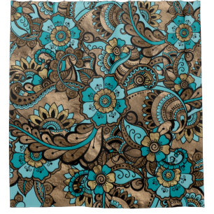 Floral Paisley Pattern - teal and golds