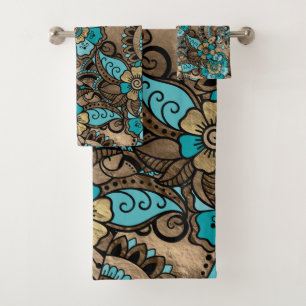Floral Paisley Pattern - teal and golds Bath Towel Set