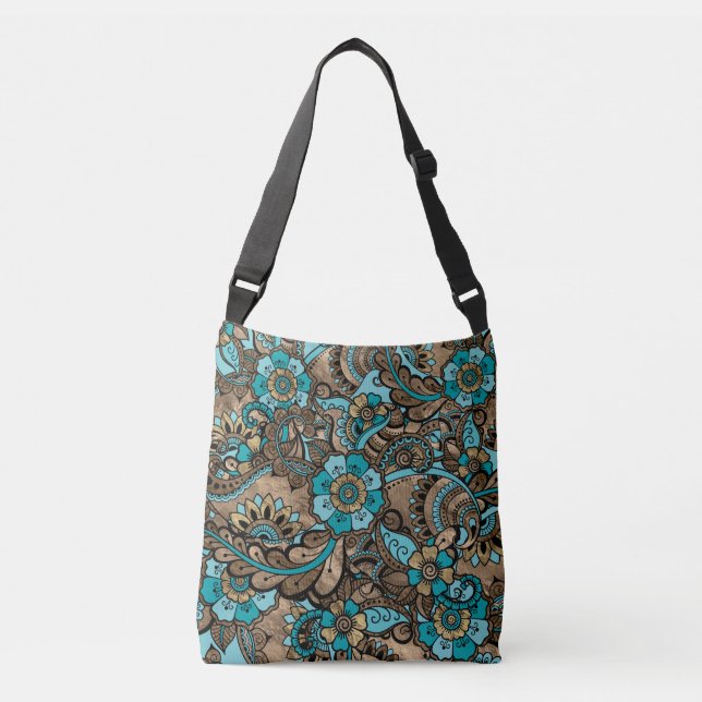Floral Paisley Pattern - teal and golds Crossbody Bag (Front)