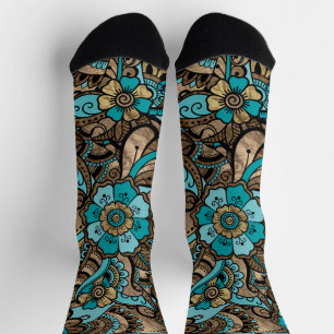 Floral Paisley Pattern - teal and golds Socks