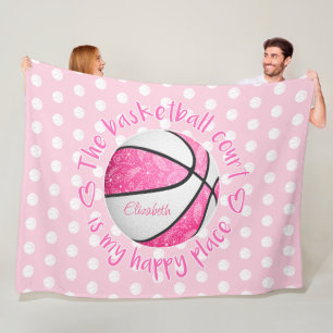 floral paisley pink basketball court happy place fleece blanket