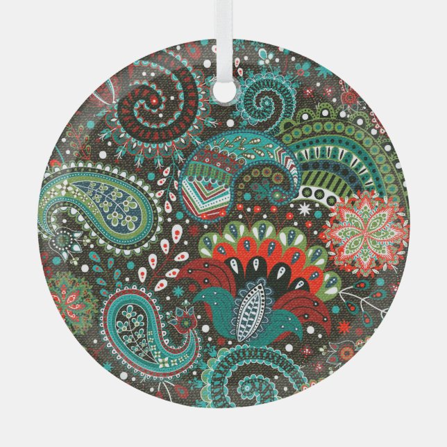 Floral paisley: seamless pattern elements. glass ornament (Front)