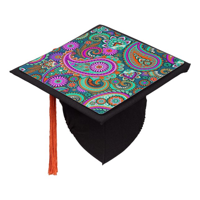 Floral Paisley seamless pattern II + your ideas Graduation Cap Topper (Angled)
