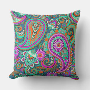 Floral Paisley seamless pattern II + your ideas Throw Pillow