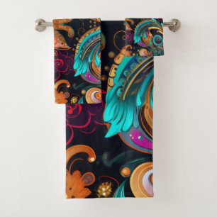 Floral Paisly Swirls Bold Colourful Bath Towel Set