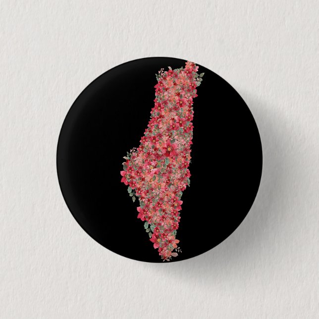 Floral Palestine map art-freedom for palestinians  1 Inch Round Button (Front)