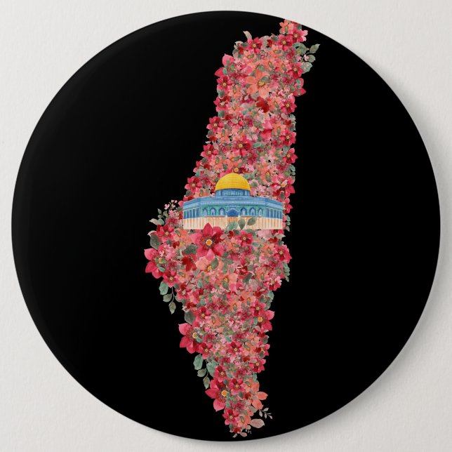 Floral Palestine map Dome of Rock al quads Gift  6 Inch Round Button (Front)