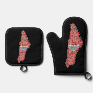 Floral Palestine map Dome of Rock al quads Gift  Oven Mitt & Pot Holder Set