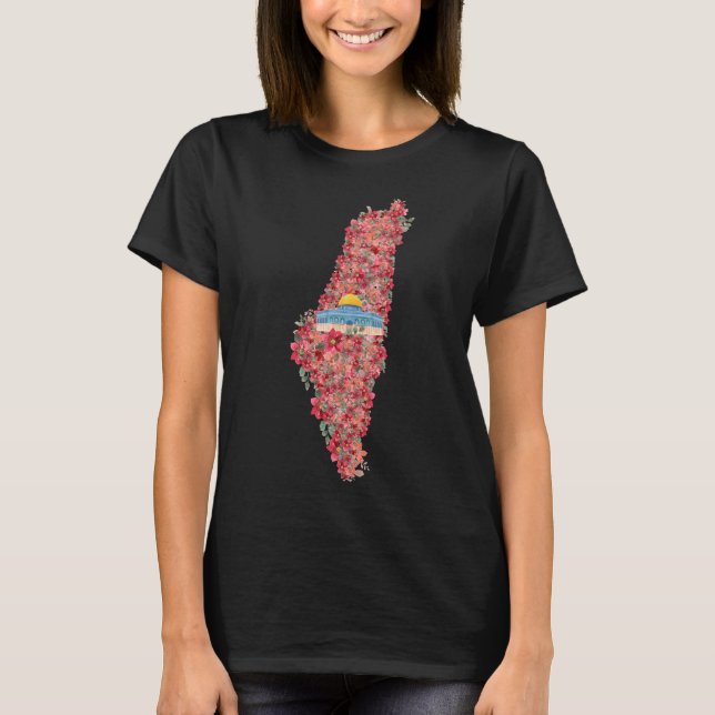 Floral Palestine map Dome of Rock al quads Gift  T-Shirt (Front)