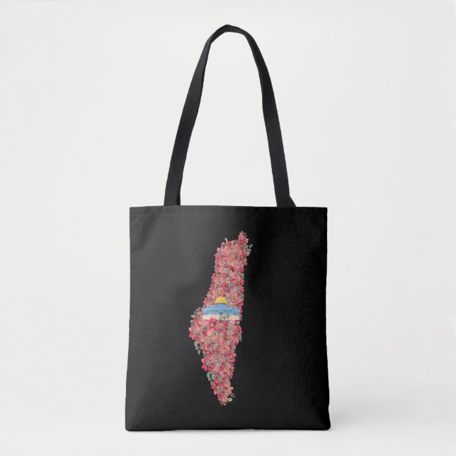 Floral Palestine map Dome of Rock al quads Gift  Tote Bag (Front)