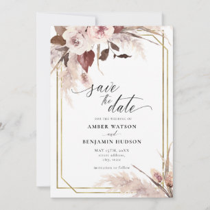 Floral Pampas Grass Boho Wedding Save The Date Inv Invitation