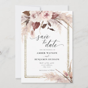 Floral Pampas Grass Boho Wedding Save The Date Invitation